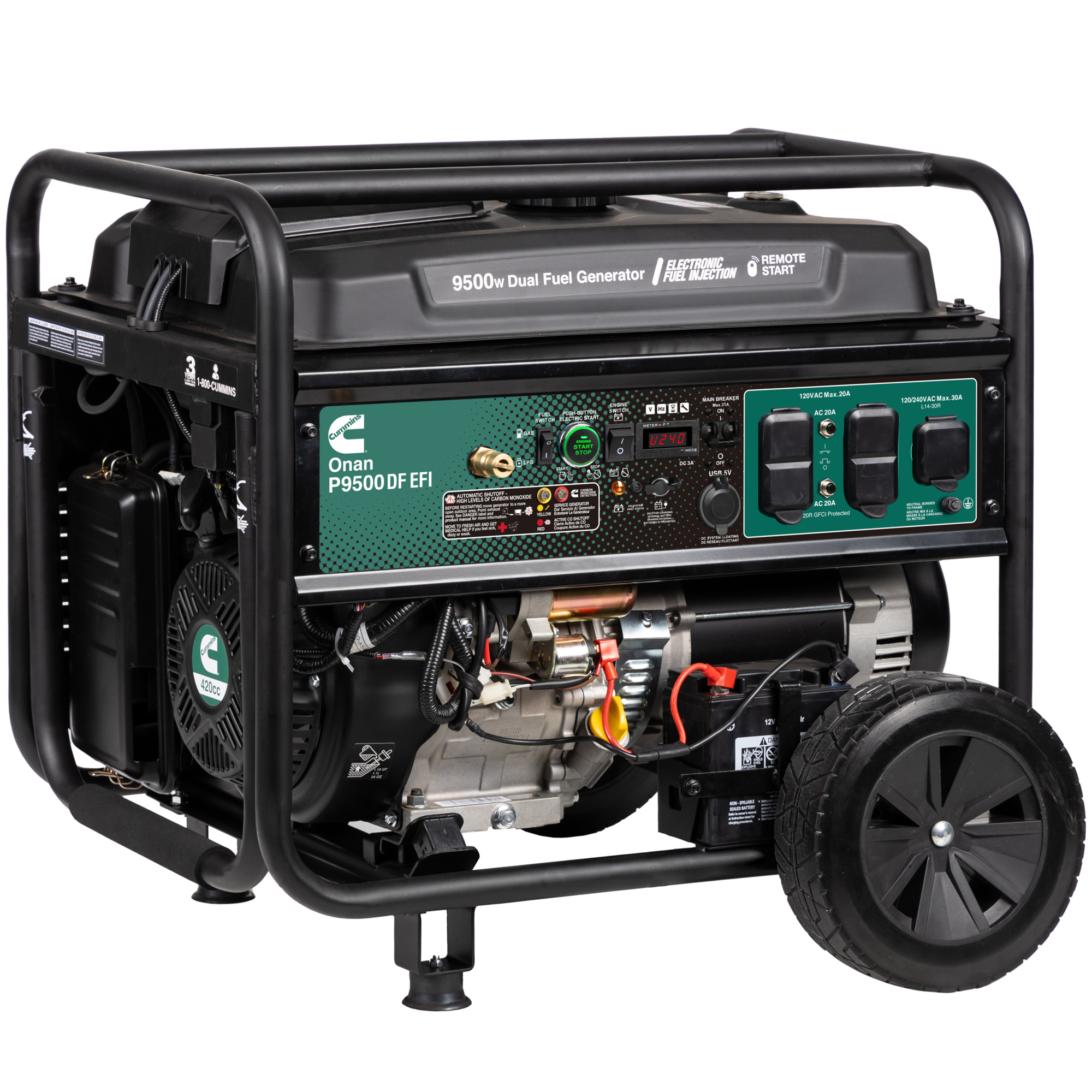 Cummins Onan 9500W EFI Dual Fuel Portable Generator, Model# P9500DF EFI